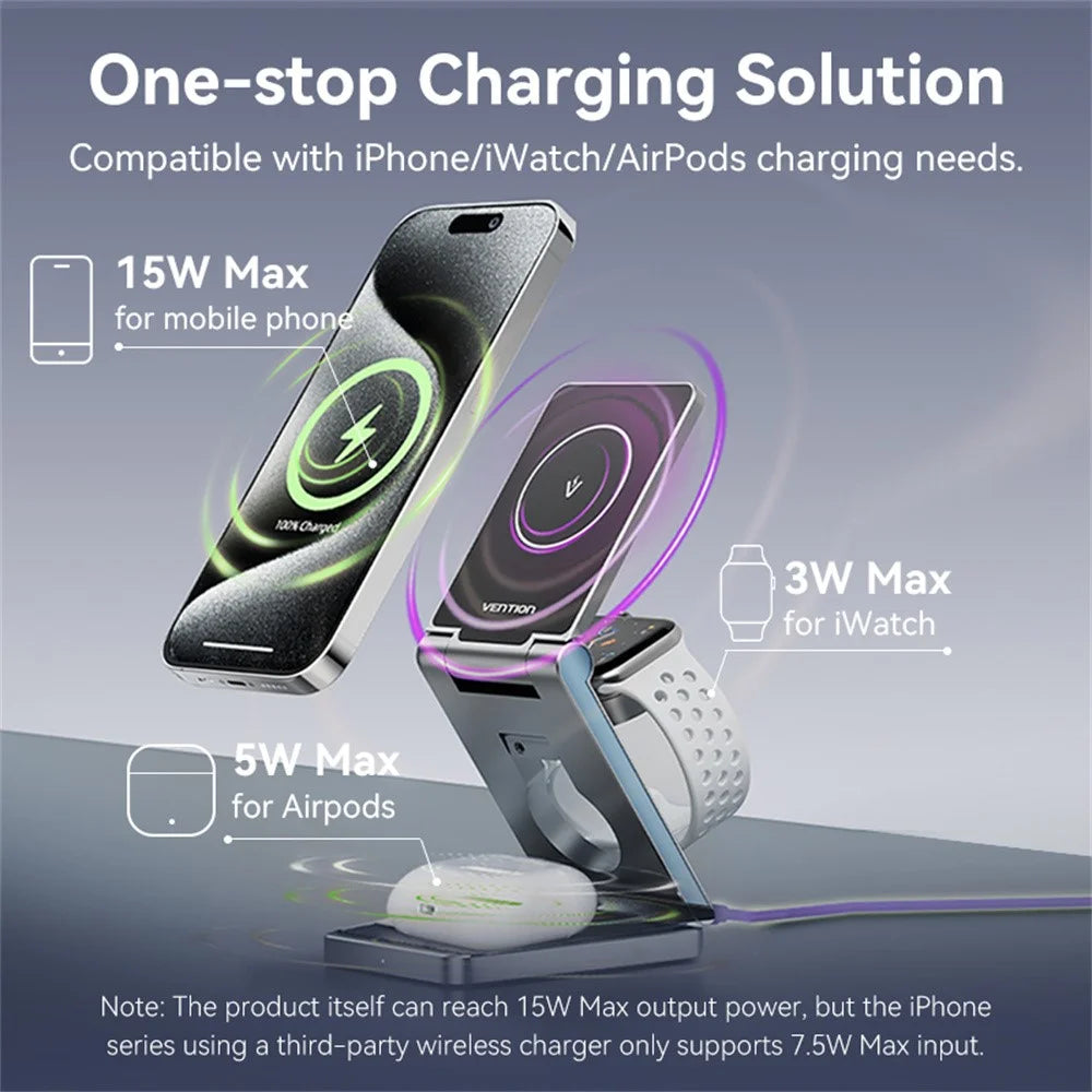 VENTION FGF Series 3 in 1 15W Fast Charger for Mobile Phone  /  Watch  /  Earphones Magnetic Wireless Charging Stand - 6