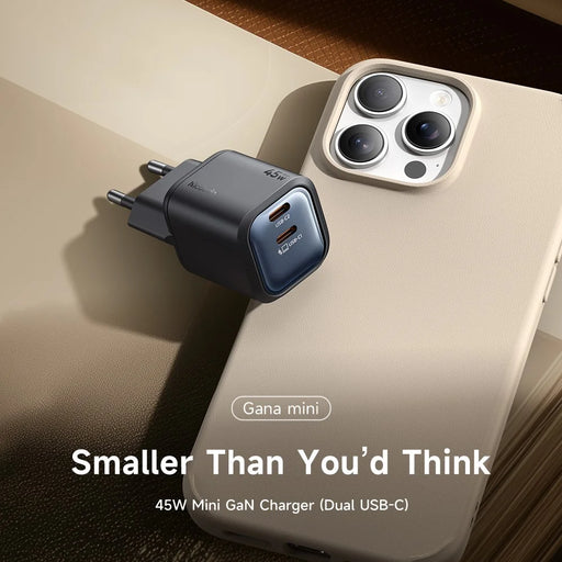 MCDODO CH-100 EU Plug 45W Ultimate Mini GaN Charger Dual USB C Fast Charging Power Adapter - Black - 2