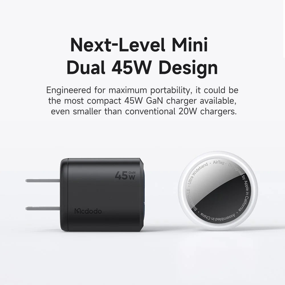 MCDODO CH-102 US Plug 45W Ultimate Mini GaN Charger Dual USB C Fast Charging Power Adapter - Black - 4