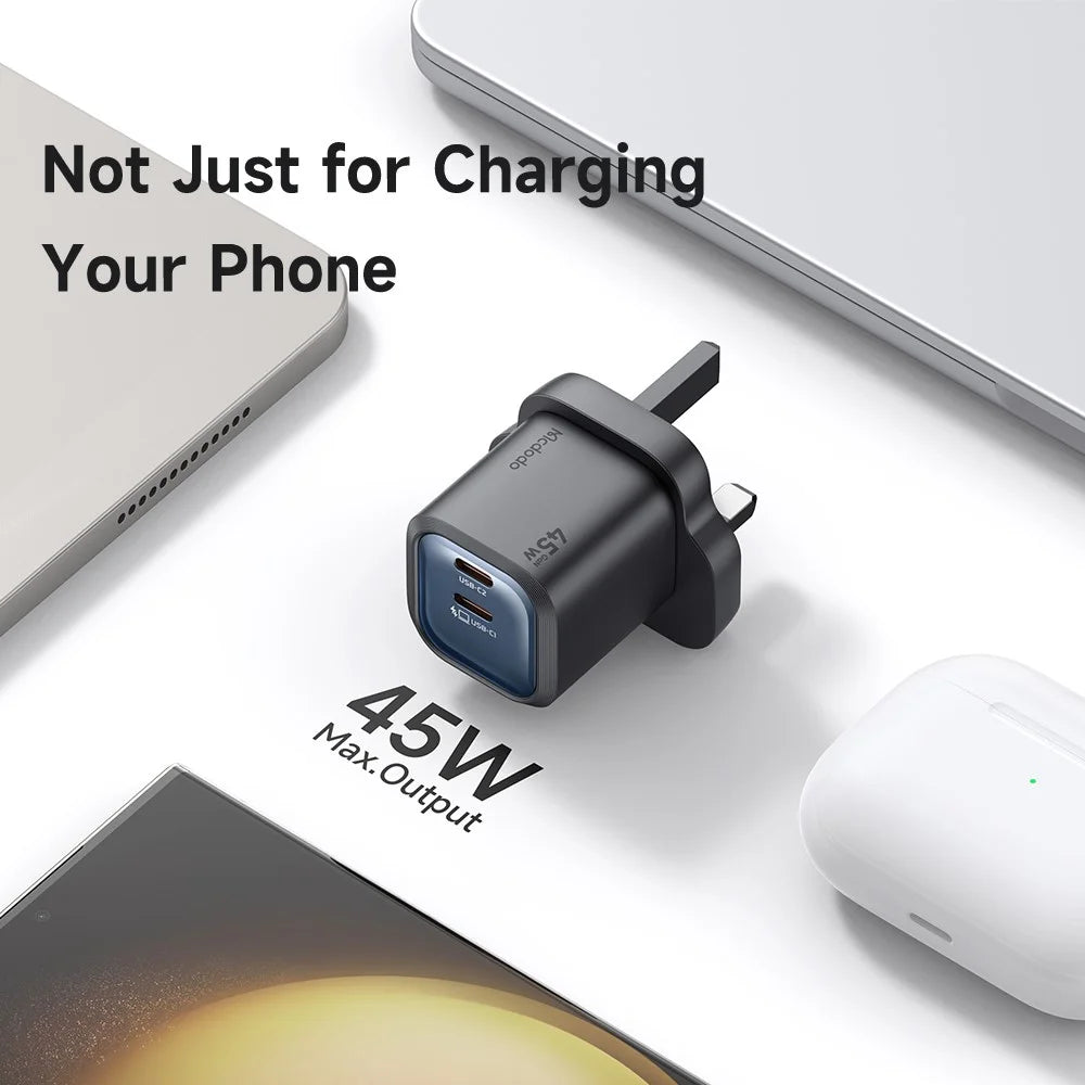 MCDODO CH-099 UK Plug 45W Ultimate Mini GaN Charger Dual USB C Fast Charging Power Adapter - Black - 6