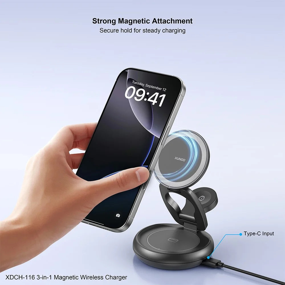 XUNDD XDCH-116 3 in 1 Magnetic Wireless Charger for Mobile Phone / Earphones / Watch Folding Desktop Charging Dock - 4
