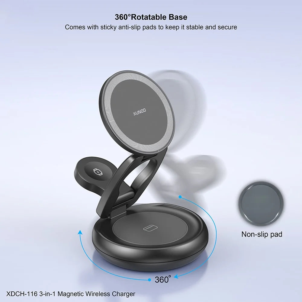 XUNDD XDCH-116 3 in 1 Magnetic Wireless Charger for Mobile Phone / Earphones / Watch Folding Desktop Charging Dock - 5