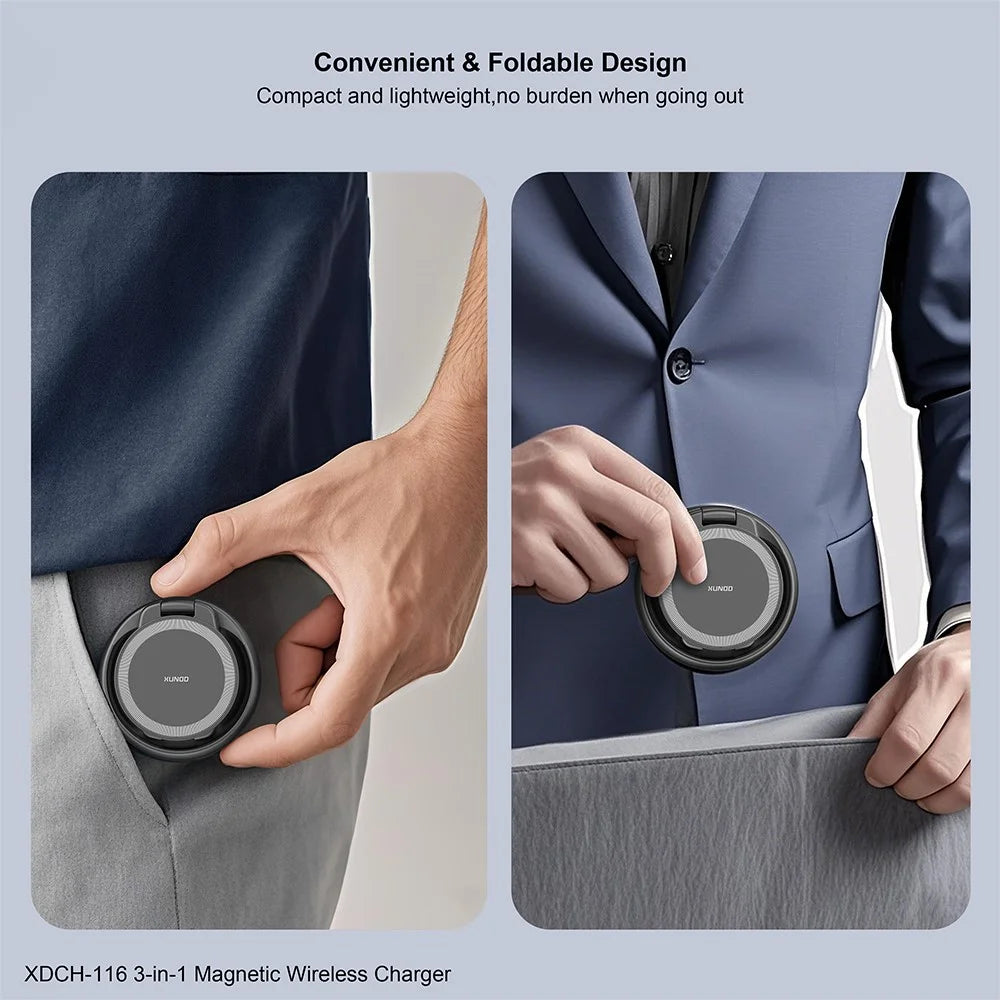 XUNDD XDCH-116 3 in 1 Magnetic Wireless Charger for Mobile Phone / Earphones / Watch Folding Desktop Charging Dock - 6