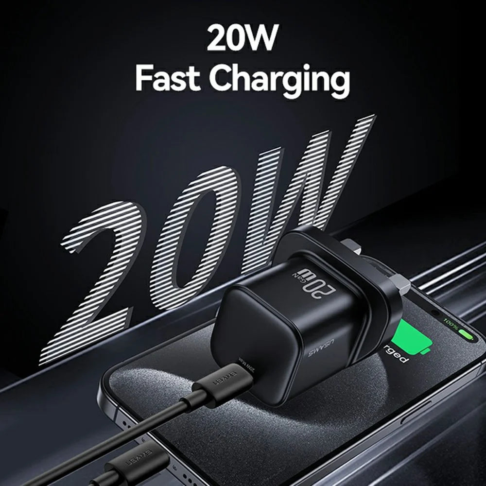 USAMS CC274 20W GaN Mini Fast Charger Type-C Port Output Adapter, UK Plug - Black - 3