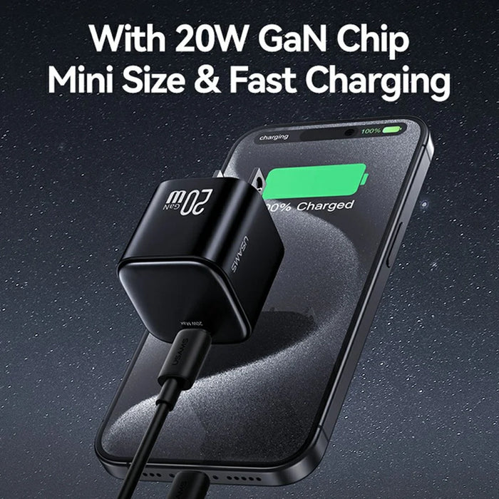 USAMS CC267 20W GaN Mini Fast Charger Single Type-C Port Power Adapter, US Plug - White - 2