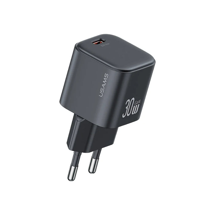 USAMS CC262 30W GaN Mini Fast Charger Type-C Port Power Adapter, EU Plug - Black - 1