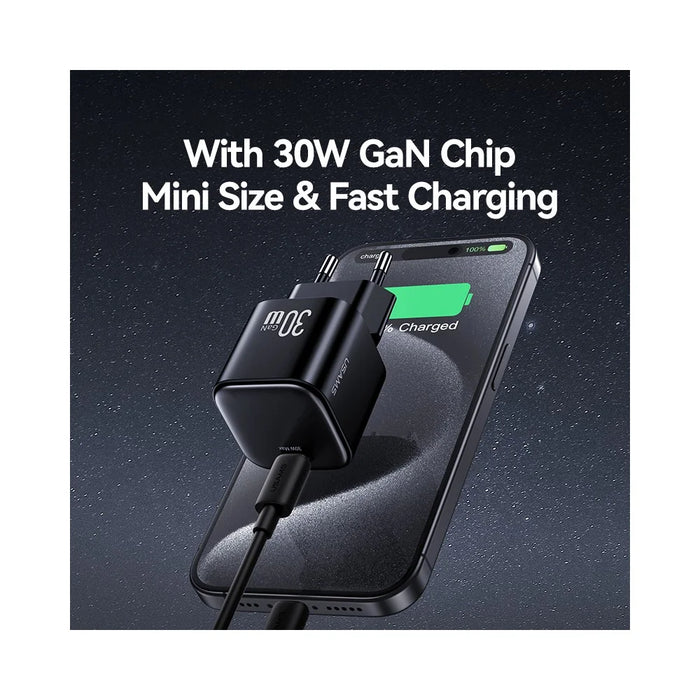 USAMS CC262 30W GaN Mini Fast Charger Type-C Port Power Adapter, EU Plug - Black - 2