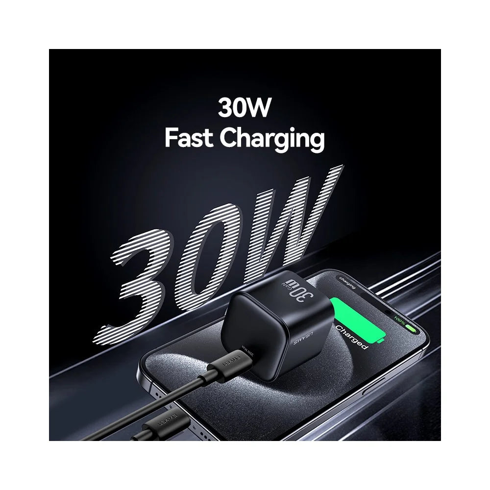 USAMS CC269 30W GaN Mini Fast Charger Type-C Port Power Adapter, US Plug - Black - 3
