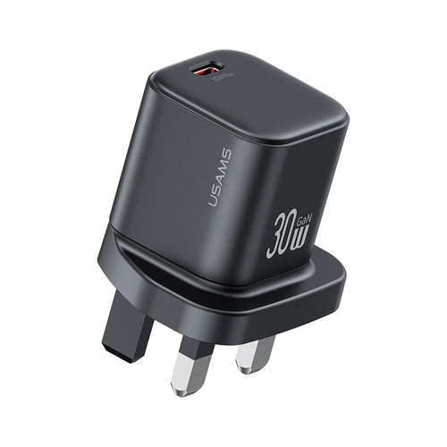 USAMS CC276 30W GaN Mini Fast Charger Type-C Port Power Adapter, UK Plug - Black - 1