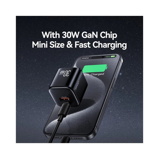 USAMS CC270 30W GaN Mini Dual Port Fast Charger USB-A + Type-C Power Adapter, US Plug - Black - 2