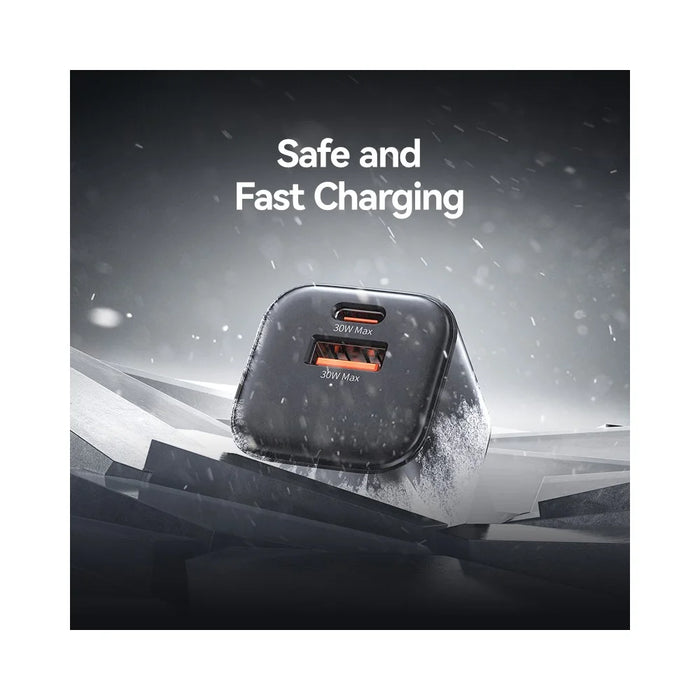 USAMS CC270 30W GaN Mini Dual Port Fast Charger USB-A + Type-C Power Adapter, US Plug - Black - 7