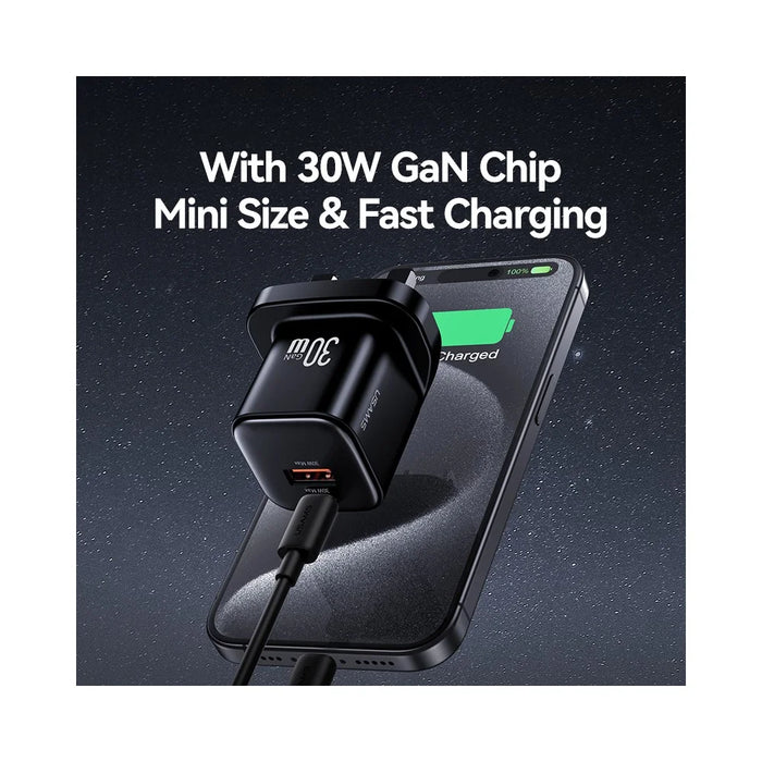 USAMS CC277 30W GaN Mini Dual Port Fast Charger USB-A + Type-C Power Adapter, UK Plug - White - 2