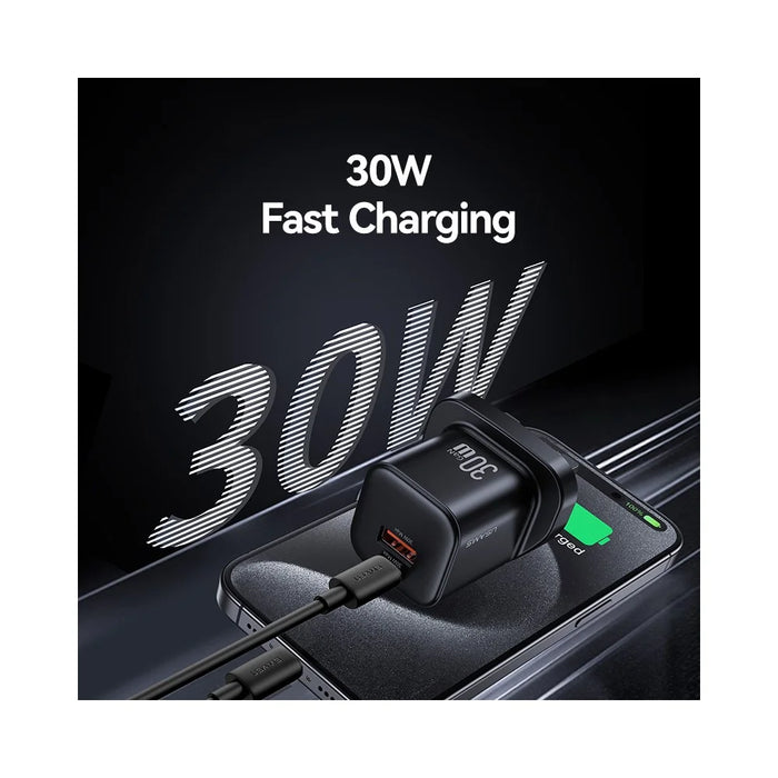USAMS CC277 30W GaN Mini Dual Port Fast Charger USB-A + Type-C Power Adapter, UK Plug - White - 3