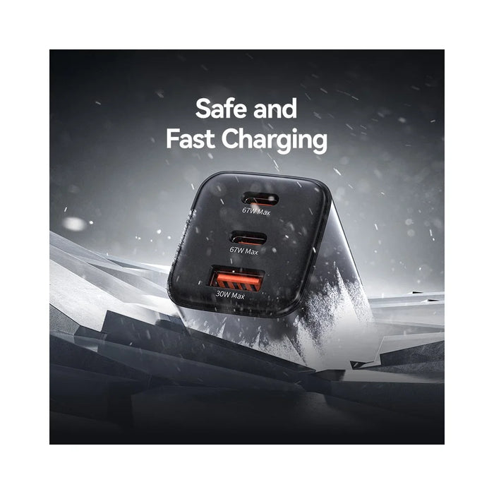 USAMS CC272 67W GaN 3-Port Fast Charger USB + 2 Type-C Phone Tablet Laptop Power Adapter, US Plug - Black - 7