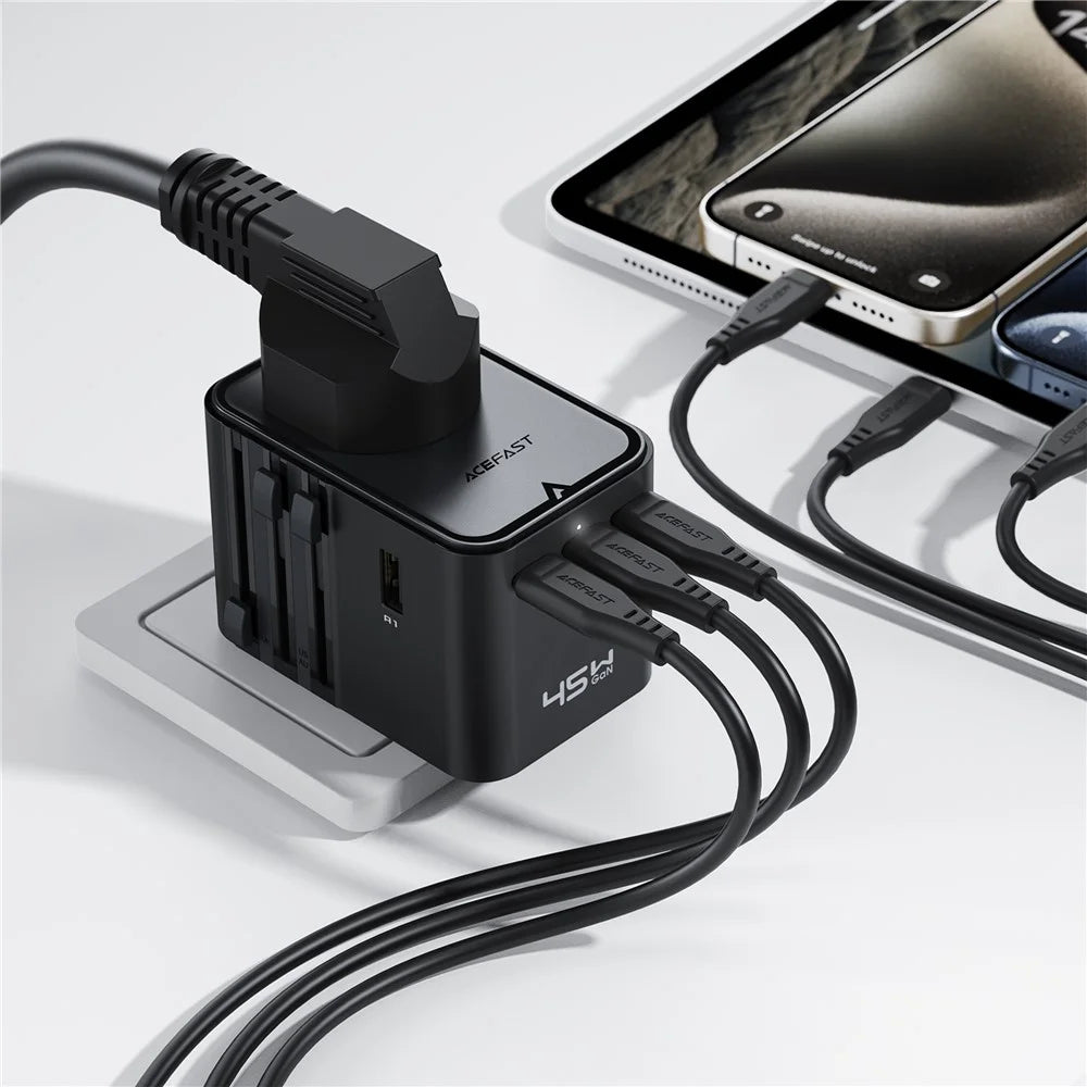 ACEFAST Z8 PD 45W GaN Charger 3 USB-C + 2 USB-A Multifunctional International Travel Adapter - 2