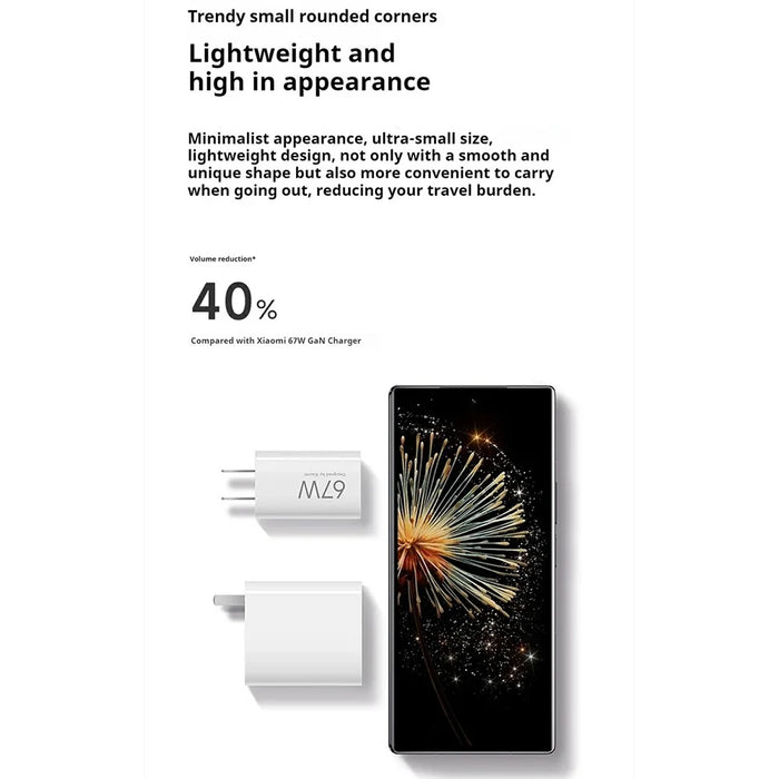 XIAOMI Portable 67W GaN Charger USB C Fast Charging Adapter with Type C Cable for Smartphone Laptop, CN Plug (Chinese Version) - 5