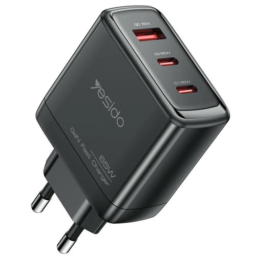 YESIDO YC144 EU Plug 65W GaN Charger 2 USB C + 1 USB A Fast Charging Adapter Multi-Protocol Compatible - 1