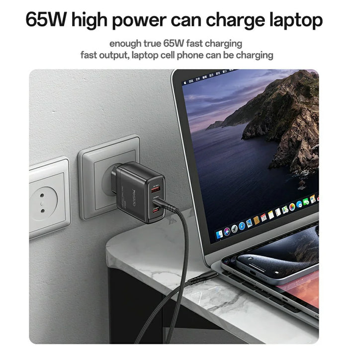 YESIDO YC144 EU Plug 65W GaN Charger 2 USB C + 1 USB A Fast Charging Adapter Multi-Protocol Compatible - 5