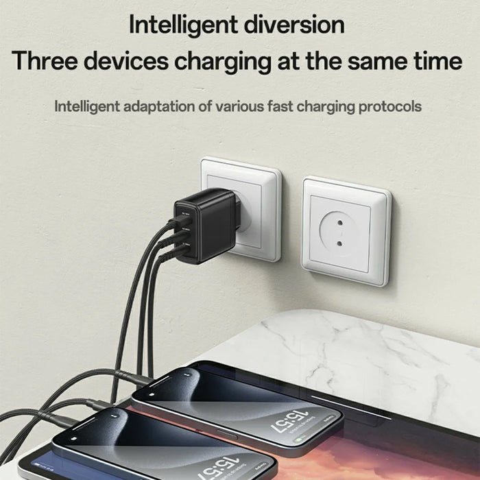 YESIDO YC144 EU Plug 65W GaN Charger 2 USB C + 1 USB A Fast Charging Adapter Multi-Protocol Compatible - 7