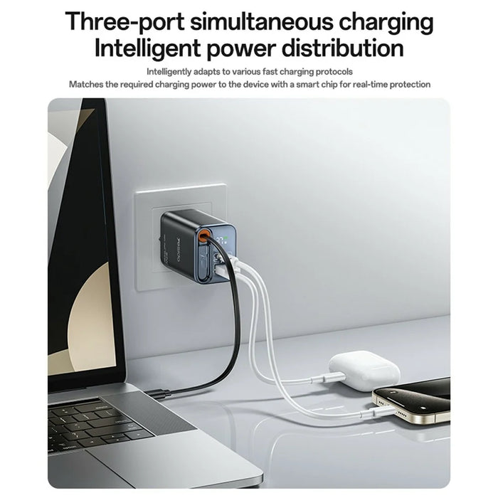 YESIDO YC146 UK Plug 67W GaN Charger with Retractable Type C Cable Digital Display Fast Charging Adapter - 3