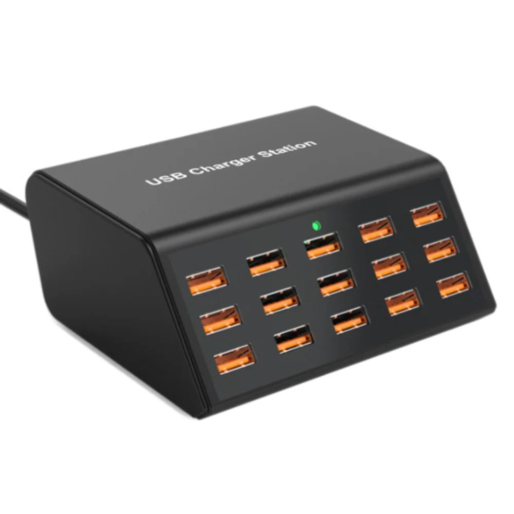 HW15 15 Multi-Port USB Charger Station PD 100W Fast Charge Adapter with Digital Display for Phone / Tablet - US Plug - 1