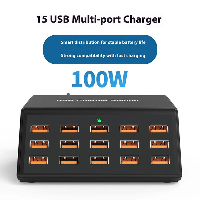 HW15 15 Multi-Port USB Charger Station PD 100W Fast Charge Adapter with Digital Display for Phone / Tablet - US Plug - 2