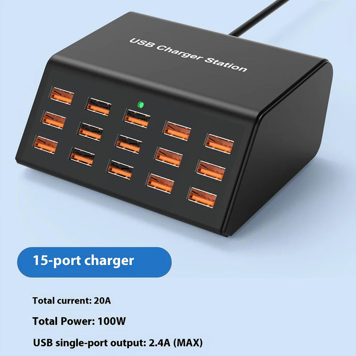 HW15 15 Multi-Port USB Charger Station PD 100W Fast Charge Adapter with Digital Display for Phone / Tablet - US Plug - 3