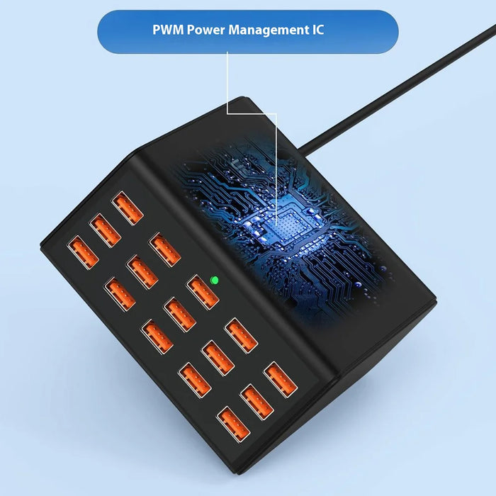 HW15 15 Multi-Port USB Charger Station PD 100W Fast Charge Adapter with Digital Display for Phone / Tablet - US Plug - 4