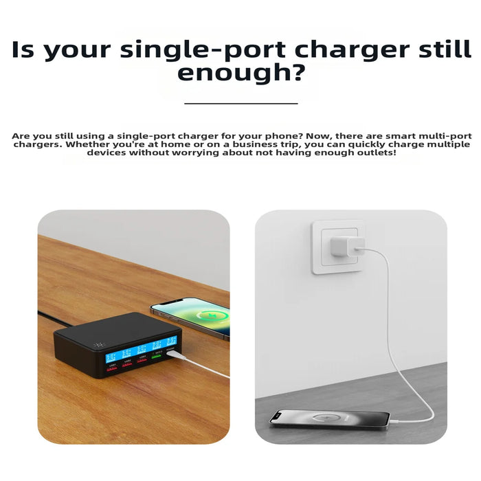 65W USB Charger LCD Display PD 20W QC3.0 Fast Charging Multi-Port Power Adapter for iPhone / iPad / MacBook - Black EU Plug - 2