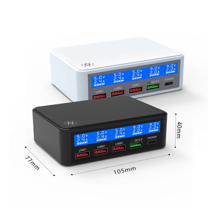 65W USB Charger LCD Display PD 20W QC3.0 Fast Charging Multi-Port Power Adapter for iPhone / iPad / MacBook - Black EU Plug - 7