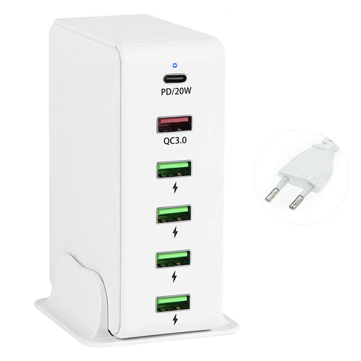 818PD USB Charger Block PD20W / QC3.0 Multi-Port Fast Charging Station Adapter for Smartphone / Tablet / Earphone - EU Plug - 1