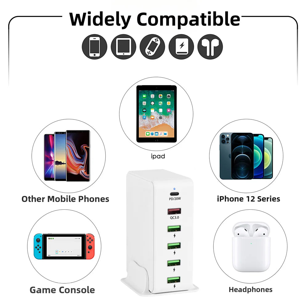 818PD USB Charger Block PD20W / QC3.0 Multi-Port Fast Charging Station Adapter for Smartphone / Tablet / Earphone - EU Plug - 3