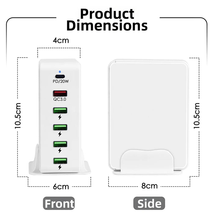 818PD USB Charger Block PD20W / QC3.0 Multi-Port Fast Charging Station Adapter for Smartphone / Tablet / Earphone - EU Plug - 4