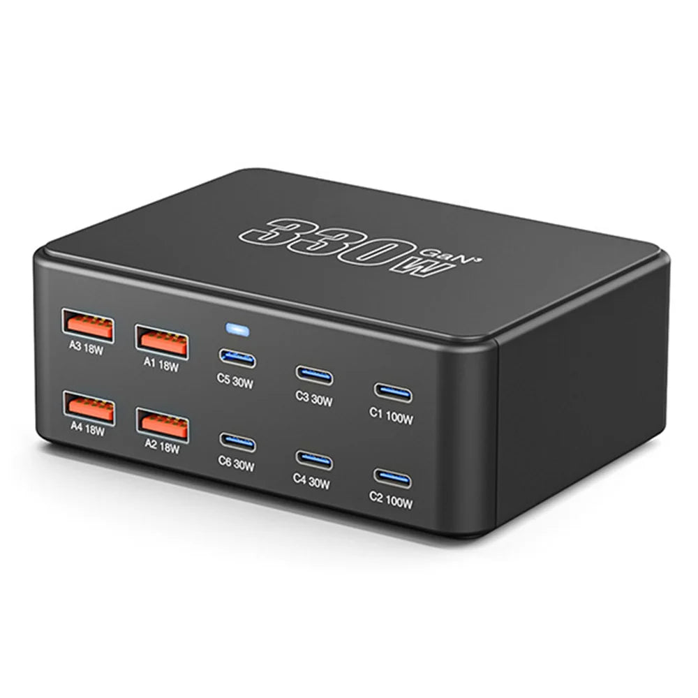 HW66 330W GaN Multi-Port Charger Digital Display PD Fast Charging Station for Phones/Tablets - EU Plug - 1