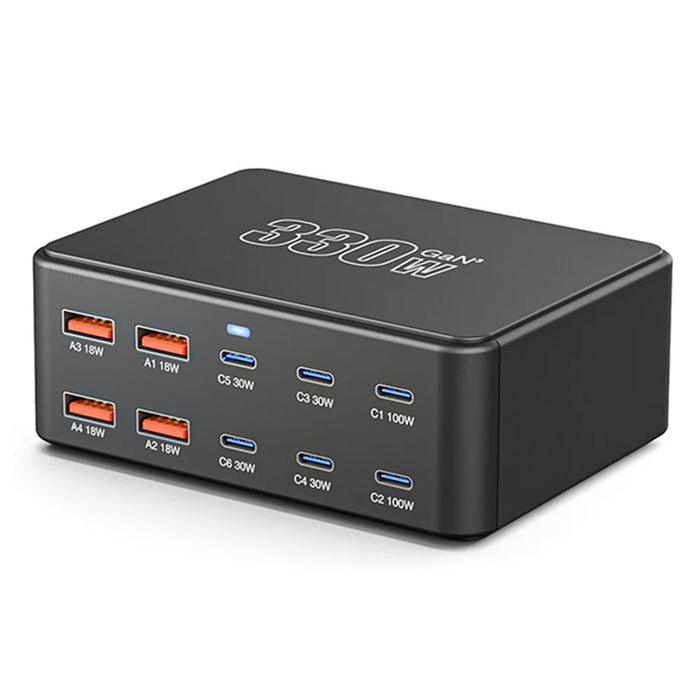 HW66 330W GaN Multi-Port Charger Digital Display PD Fast Charging Station for Phones/Tablets - EU Plug - 1