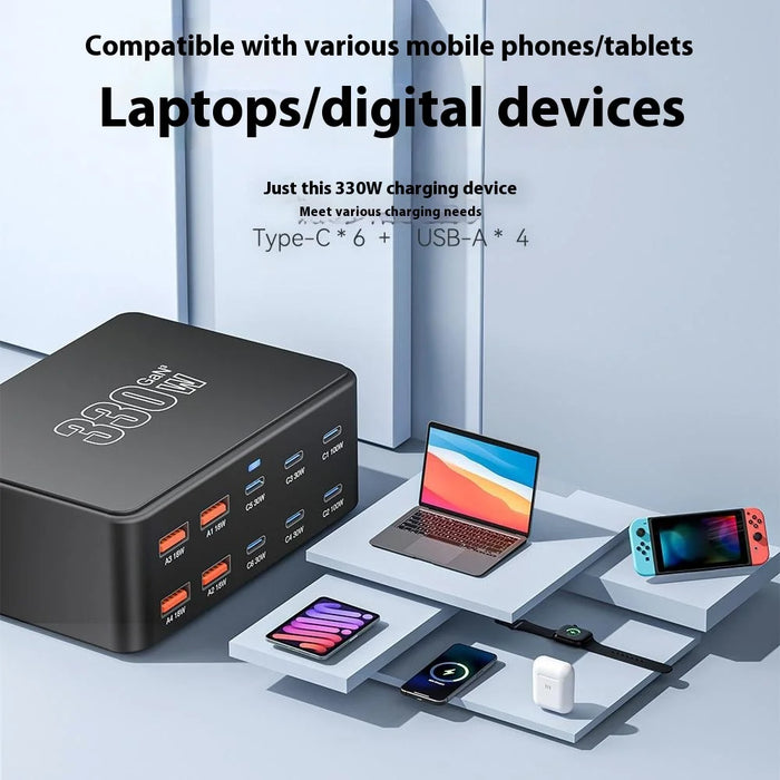 HW66 330W GaN Multi-Port Charger Digital Display PD Fast Charging Station for Phones/Tablets - EU Plug - 2