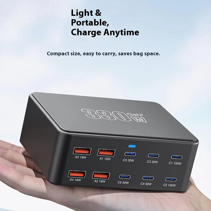 HW66 330W GaN Multi-Port Charger Digital Display PD Fast Charging Station for Phones/Tablets - EU Plug - 5