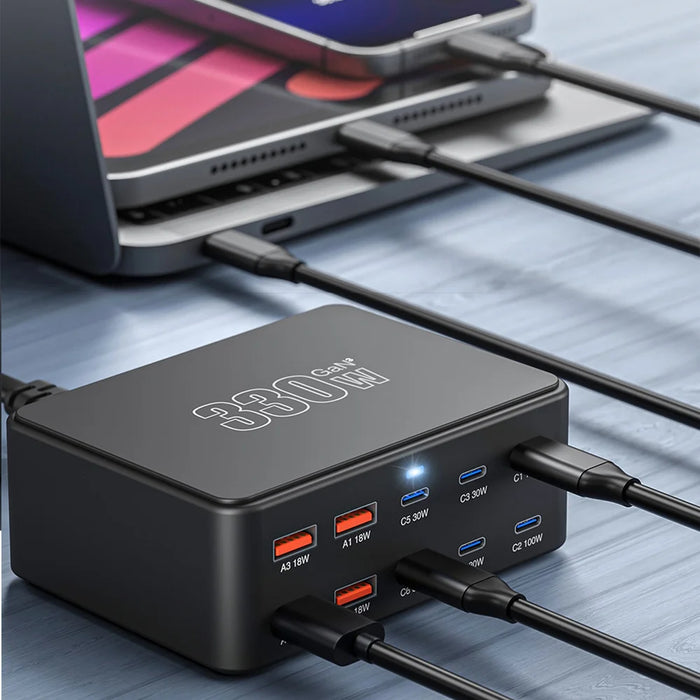 HW66 330W GaN Multi-Port Charger Digital Display PD Fast Charging Station for Phones/Tablets - EU Plug - 6