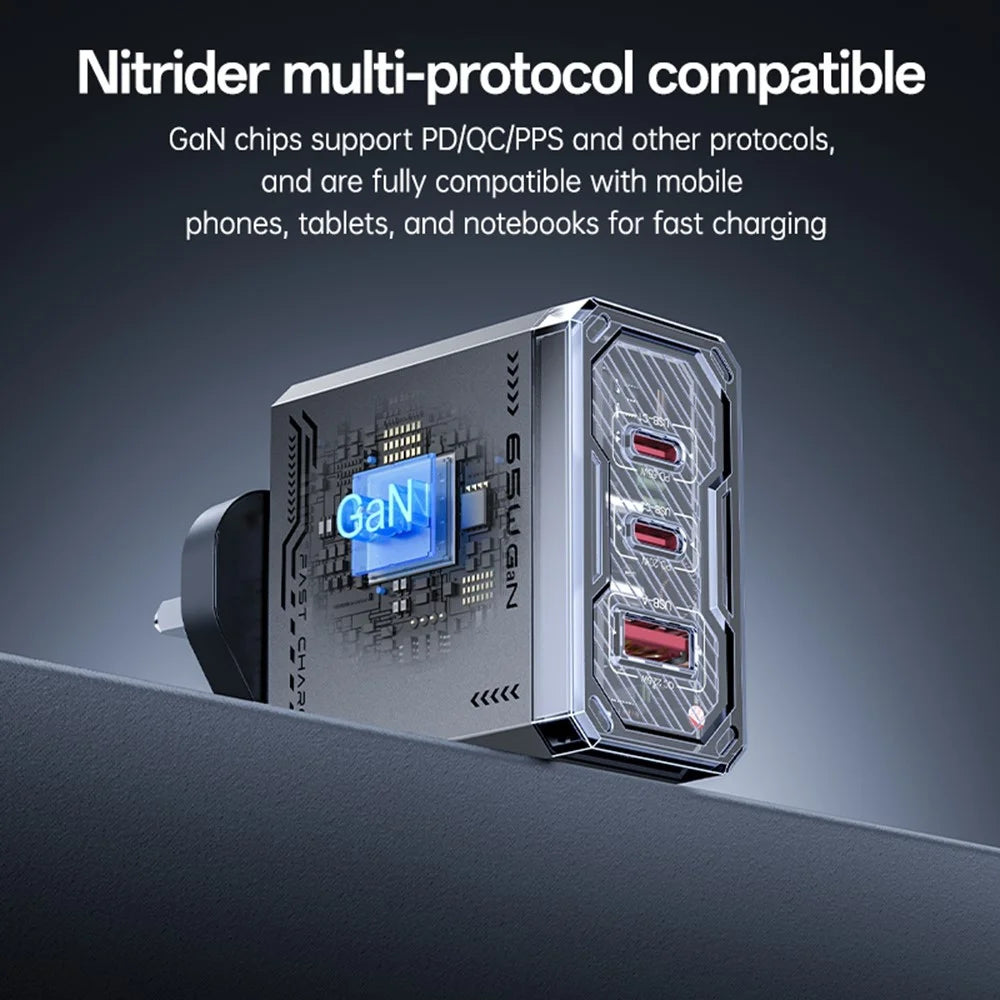 YESIDO YC147 65W GaN Charger Fast Charging Power Adapter with Multiple Ports Mechanical Design for Phones / Tablets - UK Plug - 4