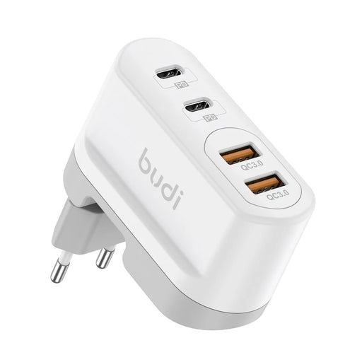 BUDI AC326TQEW 40W Travel Charger Folding 2 USB QC + 2 USB-C PD Wall Charger Multi Port Wall Charger, EU Plug - 1