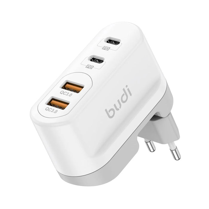 BUDI AC326TQEW 40W Travel Charger Folding 2 USB QC + 2 USB-C PD Wall Charger Multi Port Wall Charger, EU Plug - 2