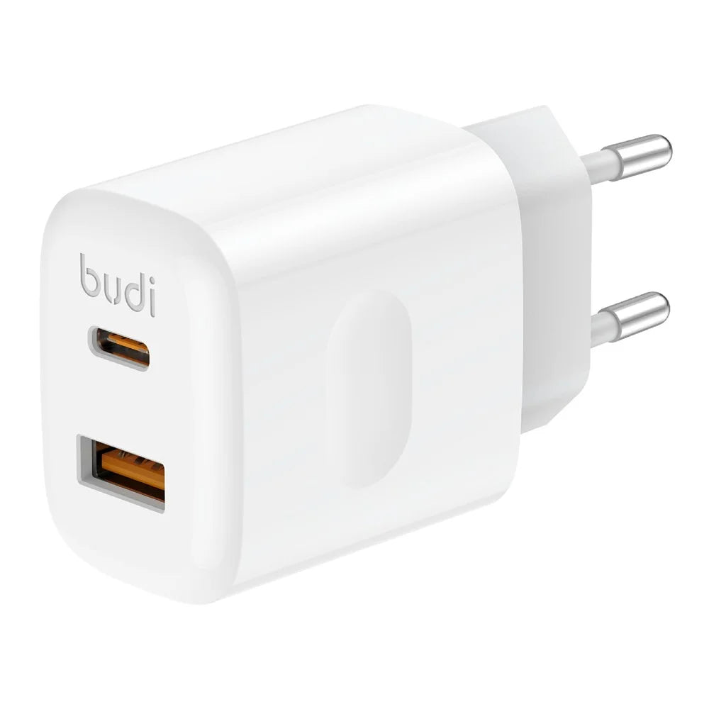 BUDI AC306EW 20W Travel Charger USB-C PD + QC3.0 Dual Port Fast Charging Wall Charger, EU Plug - 2