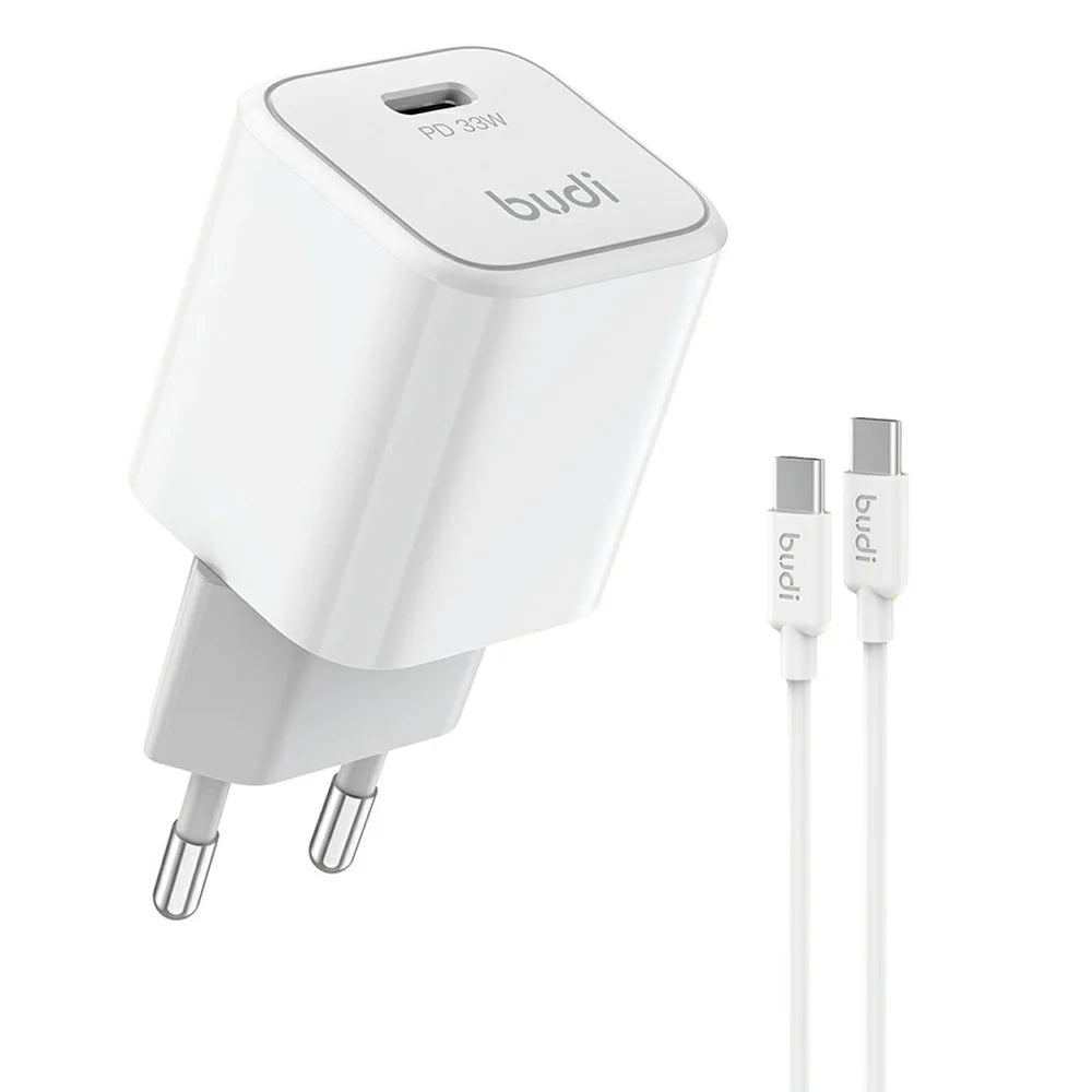 BUDI AC019ETTW 33W Travel Charger Set with 1.2m 65W Data Cable Single USB-C Port Fast Charging Power Adapter - 1