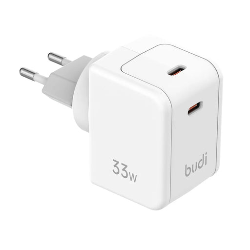 BUDI AC351EW Dual USB-C PD Wall Charger 33W Fast Charging Travel Adapter, EU Plug - 1