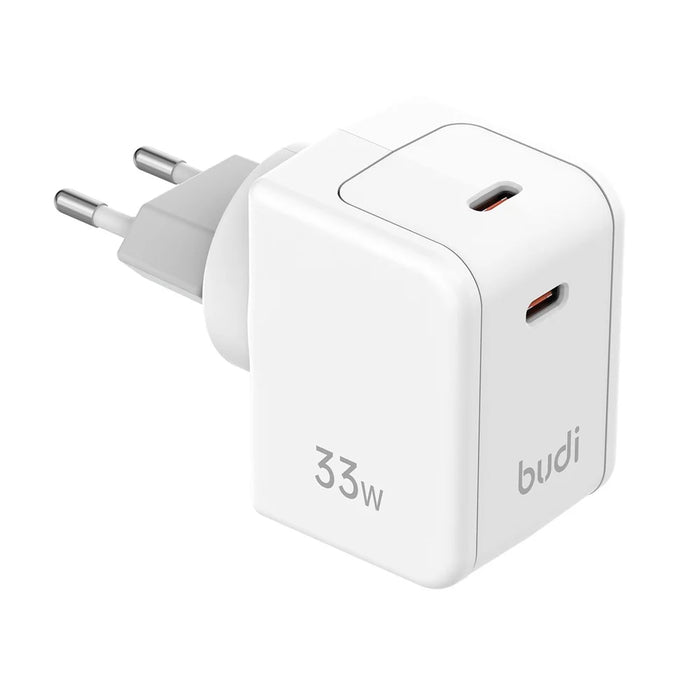 BUDI AC351EW Dual USB-C PD Wall Charger 33W Fast Charging Travel Adapter, EU Plug - 1