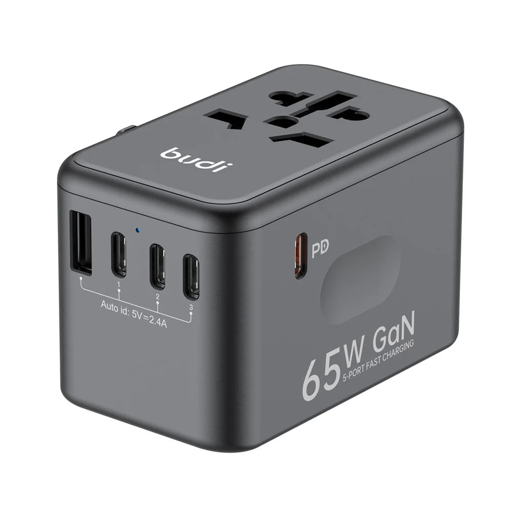 BUDI AC355B65 65W GaN Global Travel Charger 4 Type-C + USB-A Multi-Port Fast Charging Wall Charger Adapter - 4