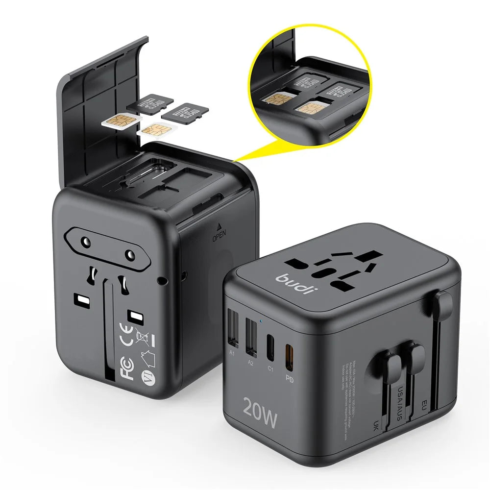 BUDI AC358B20 Global Travel Charger 20W Fast Charging Power Adapter 2 USB-C + 2 USB-A Ports - 2