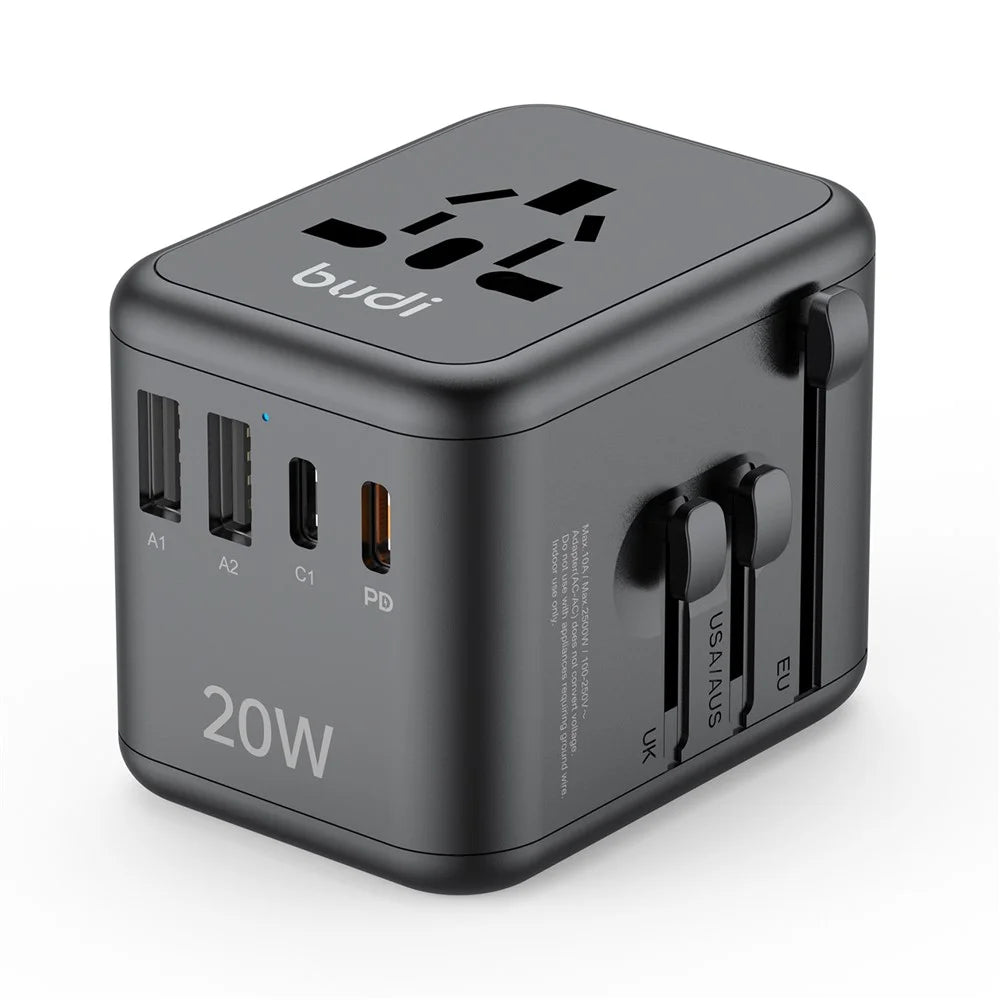 BUDI AC358B20 Global Travel Charger 20W Fast Charging Power Adapter 2 USB-C + 2 USB-A Ports - 3