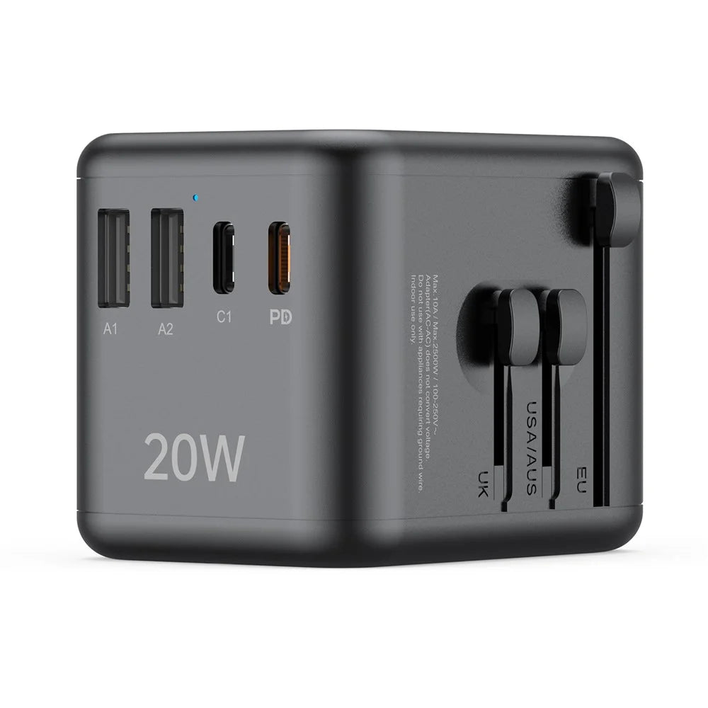 BUDI AC358B20 Global Travel Charger 20W Fast Charging Power Adapter 2 USB-C + 2 USB-A Ports - 4