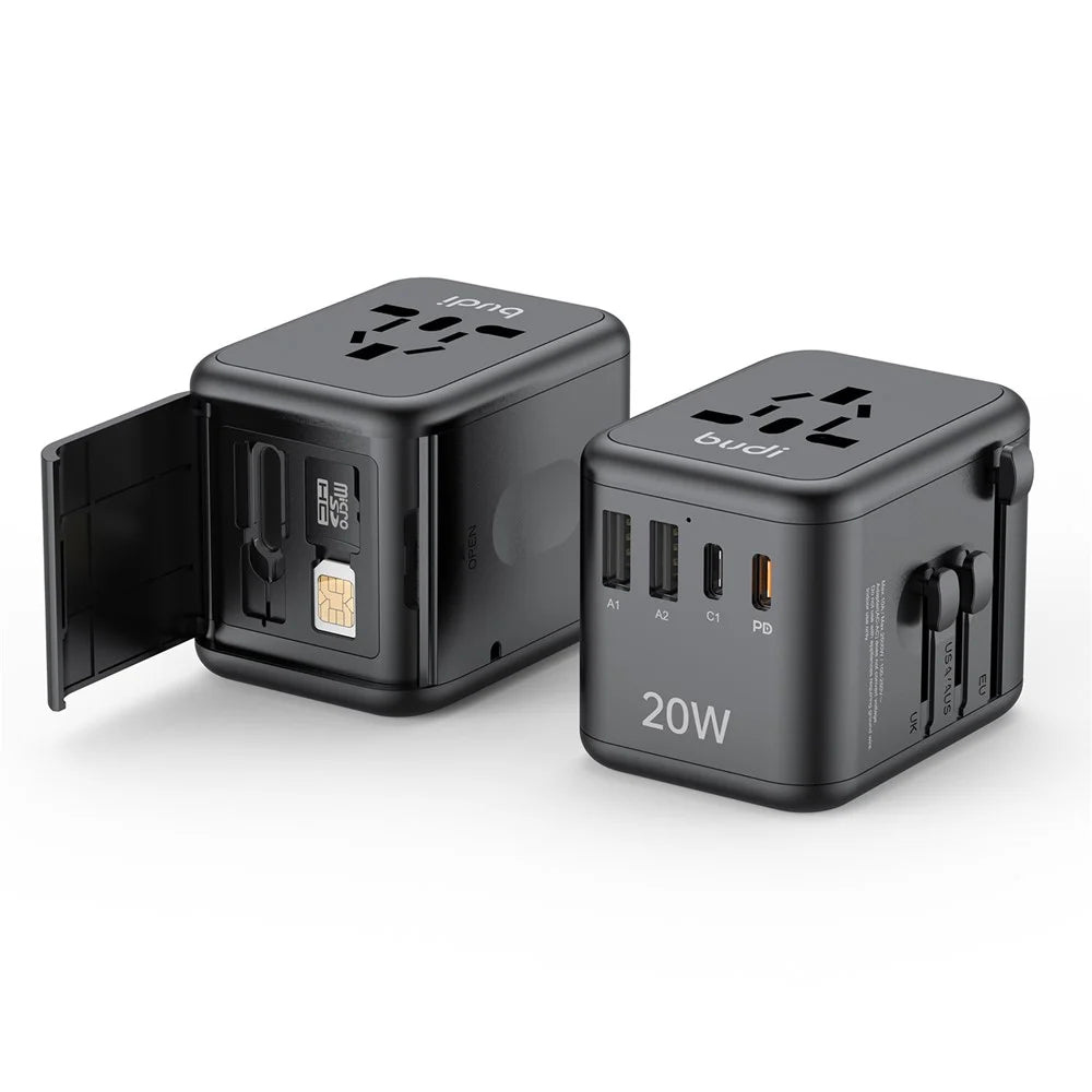 BUDI AC358B20 Global Travel Charger 20W Fast Charging Power Adapter 2 USB-C + 2 USB-A Ports - 6